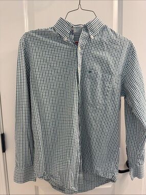 Izod Green and White Check Button-Down Shirt
